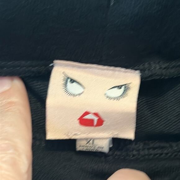 Badgley Mischka Black French Terry Jogger Pants Embroidered Patch Size XL NWT - Picture 7 of 9